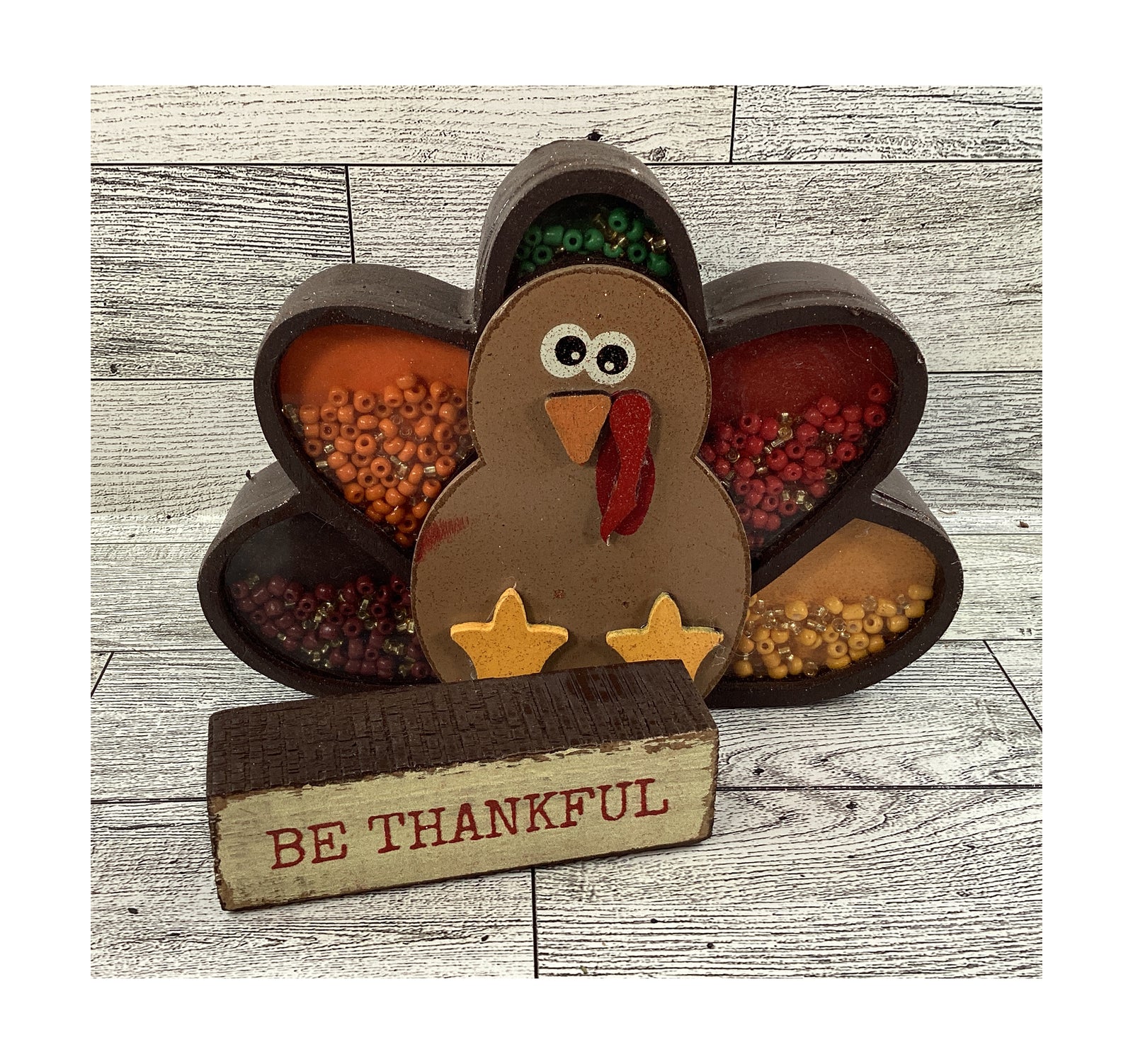 AGD  Fall Decor -  Be Thankful Turkey Chunky Wood Shaker Sitter 2pc