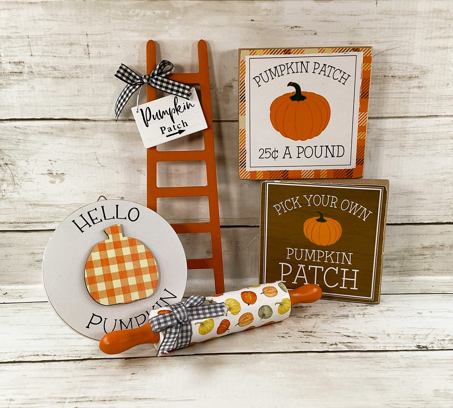 HL Fall Decor - Hello Pumpkin Theme Ladder Rolling Pin Tier Tray 5pc Set