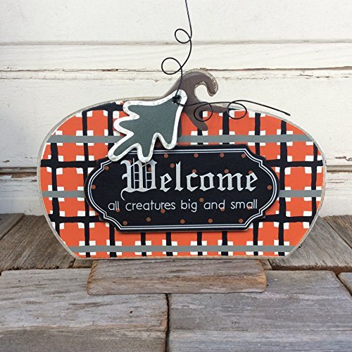 AGD Halloween Decor - Welcome All Creatures Primitive Plaid Pumpkin