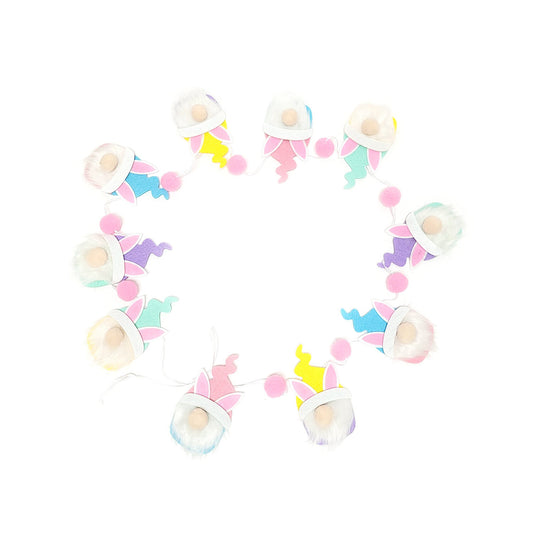 WM Easter Decor - Pastel Spring Gnome Rabbits Garland 6ft long