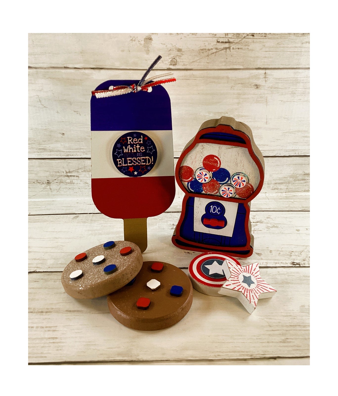 AGD Patriotic Decor - July 4th Theme Gumball Popsicle Cookie 5pc Set
