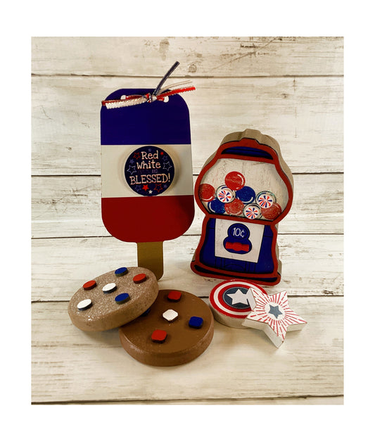 AGD Patriotic Decor - July 4th Theme Gumball Popsicle Cookie 5pc Set