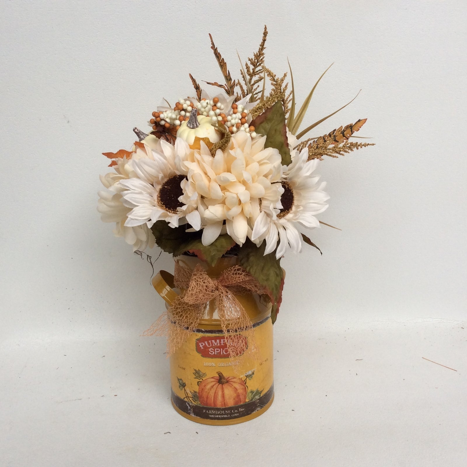 AGD Fall Decor - Pumpkin Spice Milk Can Filled Artificial Floral Display