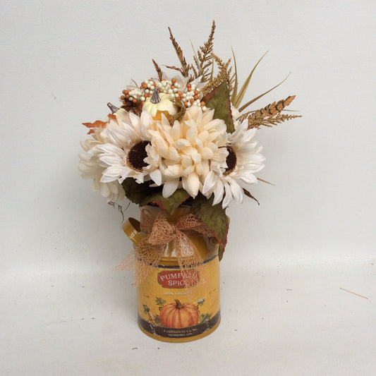 AGD Fall Decor - Pumpkin Spice Milk Can Filled Artificial Floral Display