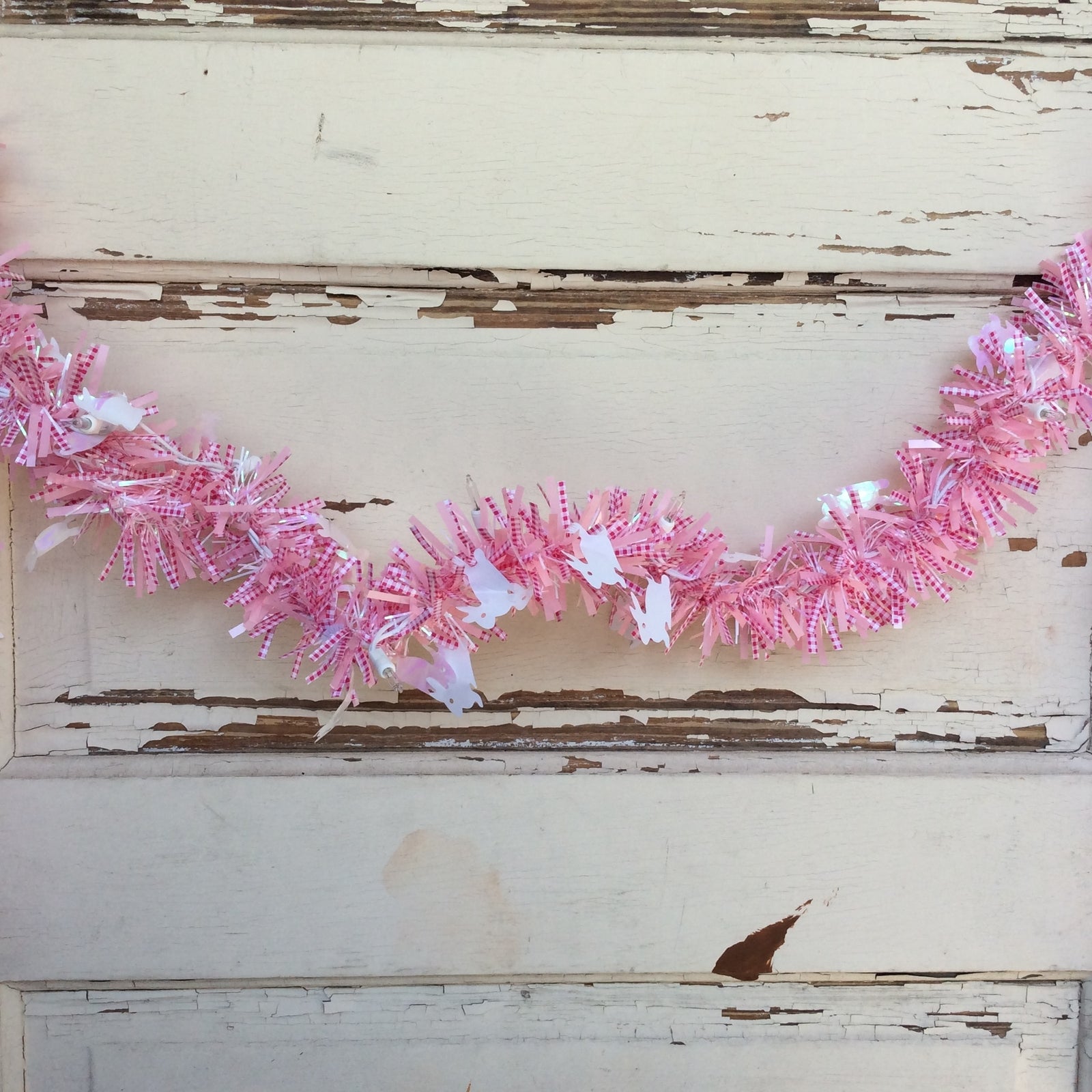 AGD Spring Decor - Welcome Happy Easter PINK Tinsel Wreath & Garland