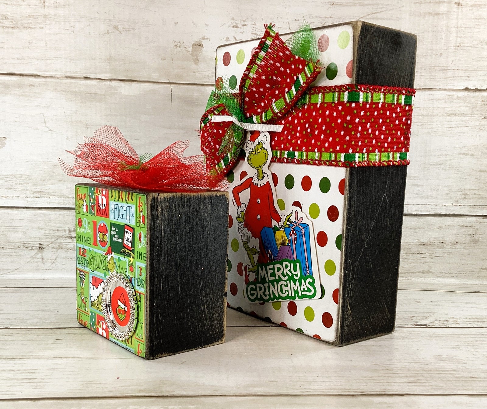 AGD Christmas Decor - Whimsy Green Monster Wood Gift Box Signs 2pc