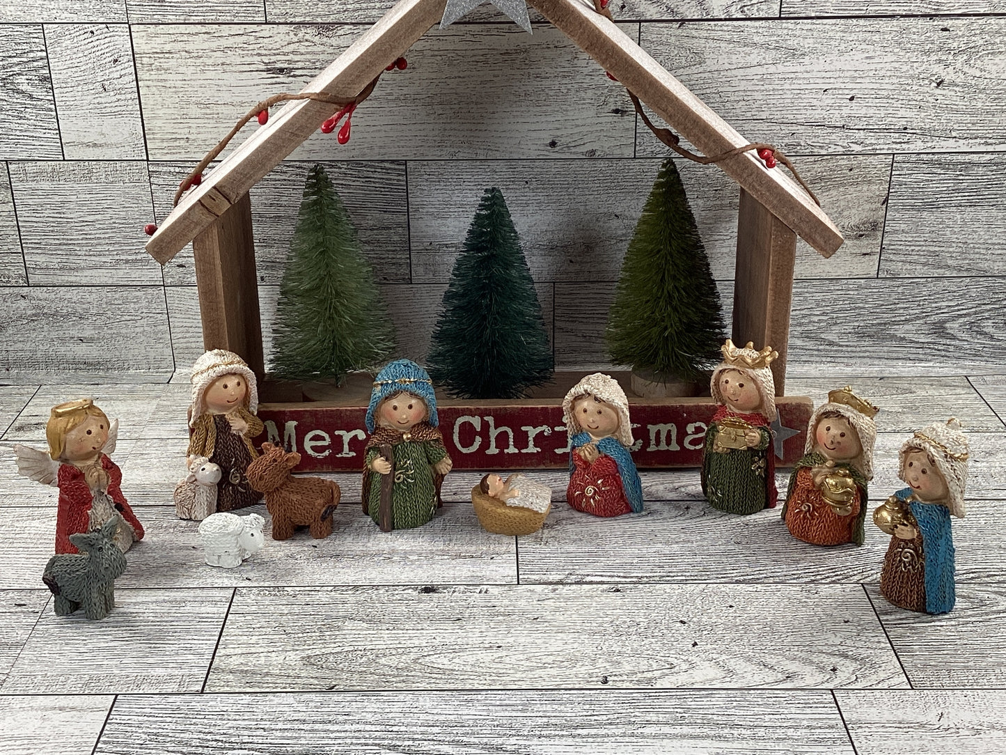 AGD Christmas Decor - Prim Merry Christmas Children Kids Nativity Set
