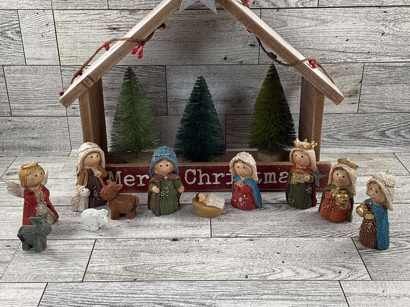 AGD Christmas Decor - Prim Merry Christmas Children Kids Nativity Set