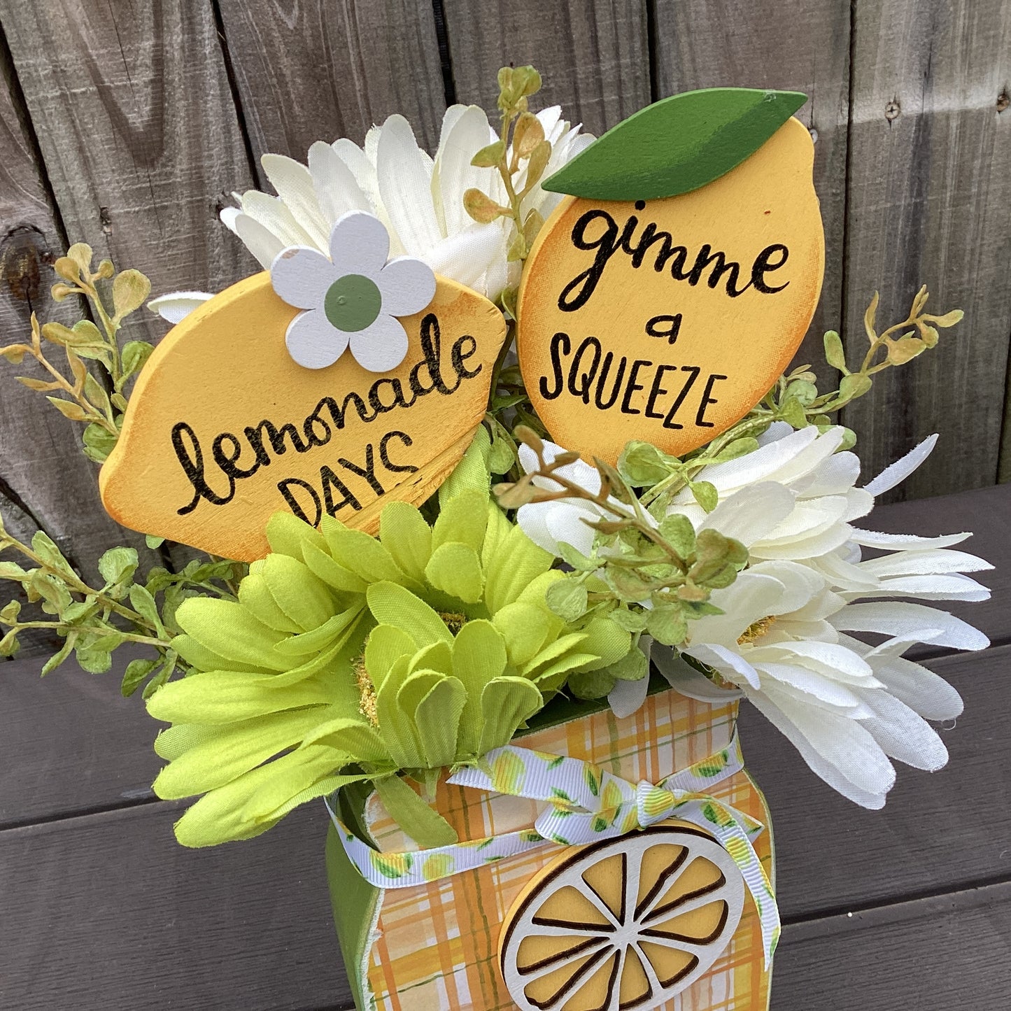 AGD Spring Decor - Summer Lemon Theme Floral Wood Mason Jar Display