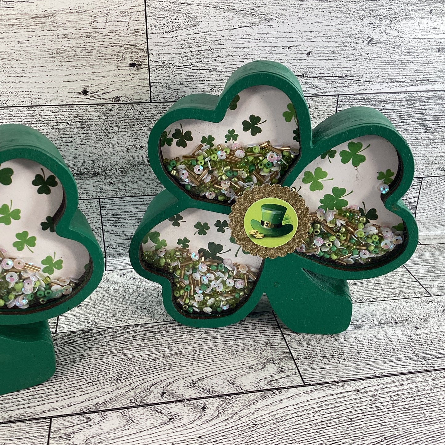 AGD St Patrick Decor -  Shamrock Chunky Wood Shaker Sitter 2pc