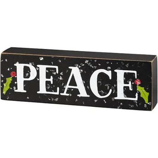 PBK Christmas Decor - Black Prim Peace Holly Leaf Wood Block