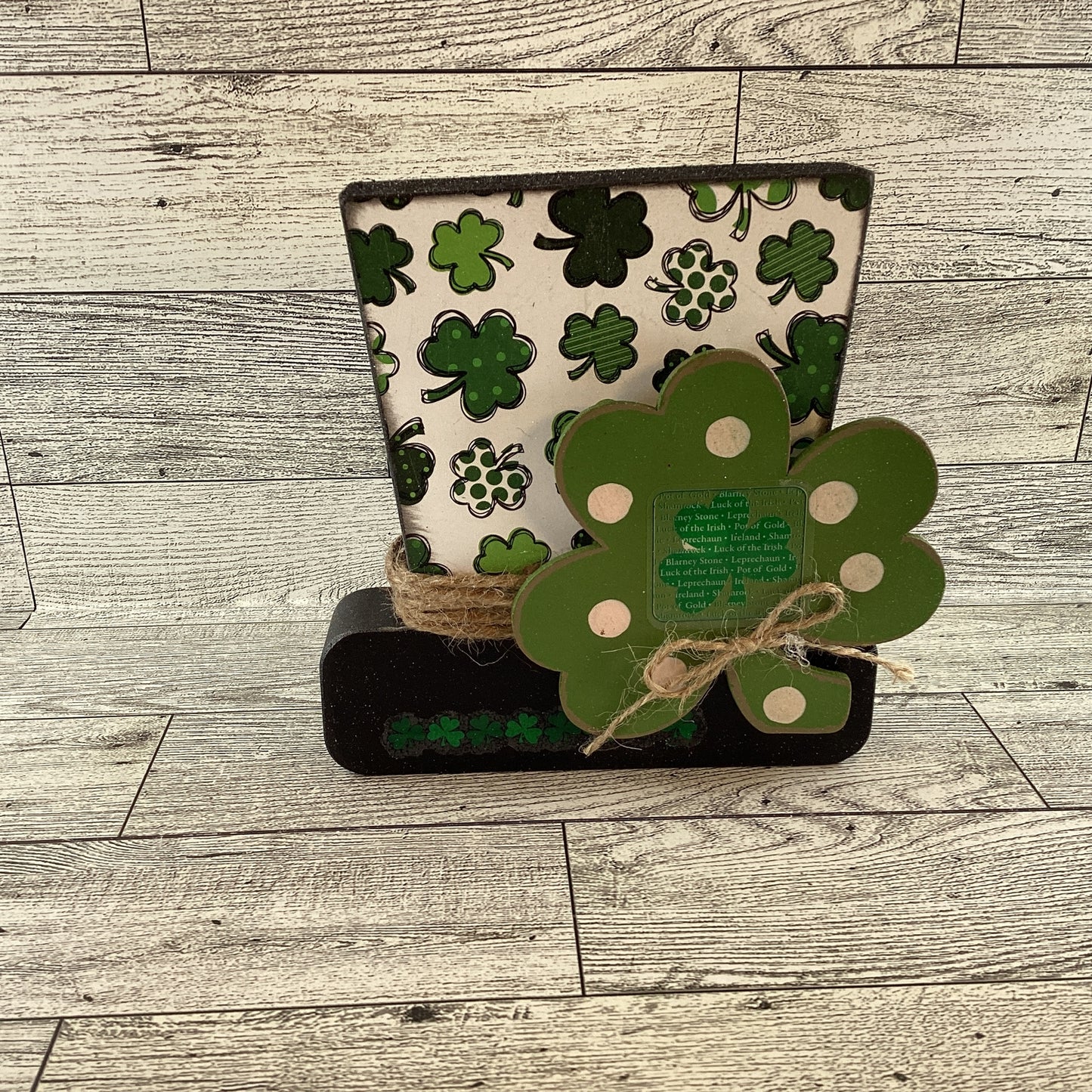 AGD Saint Patrick Decor - Kiss Me Chunky Wood Leprechaun Tophat Sitter