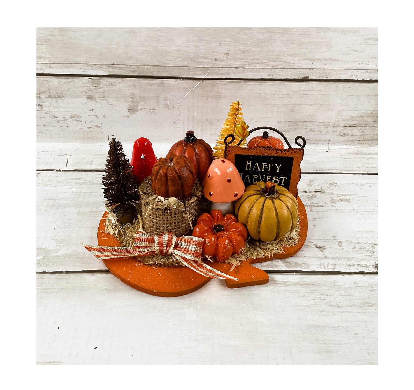 AGD Fall Decor - Happy Harvest Resin Figurine Scene on Pumpkin Base