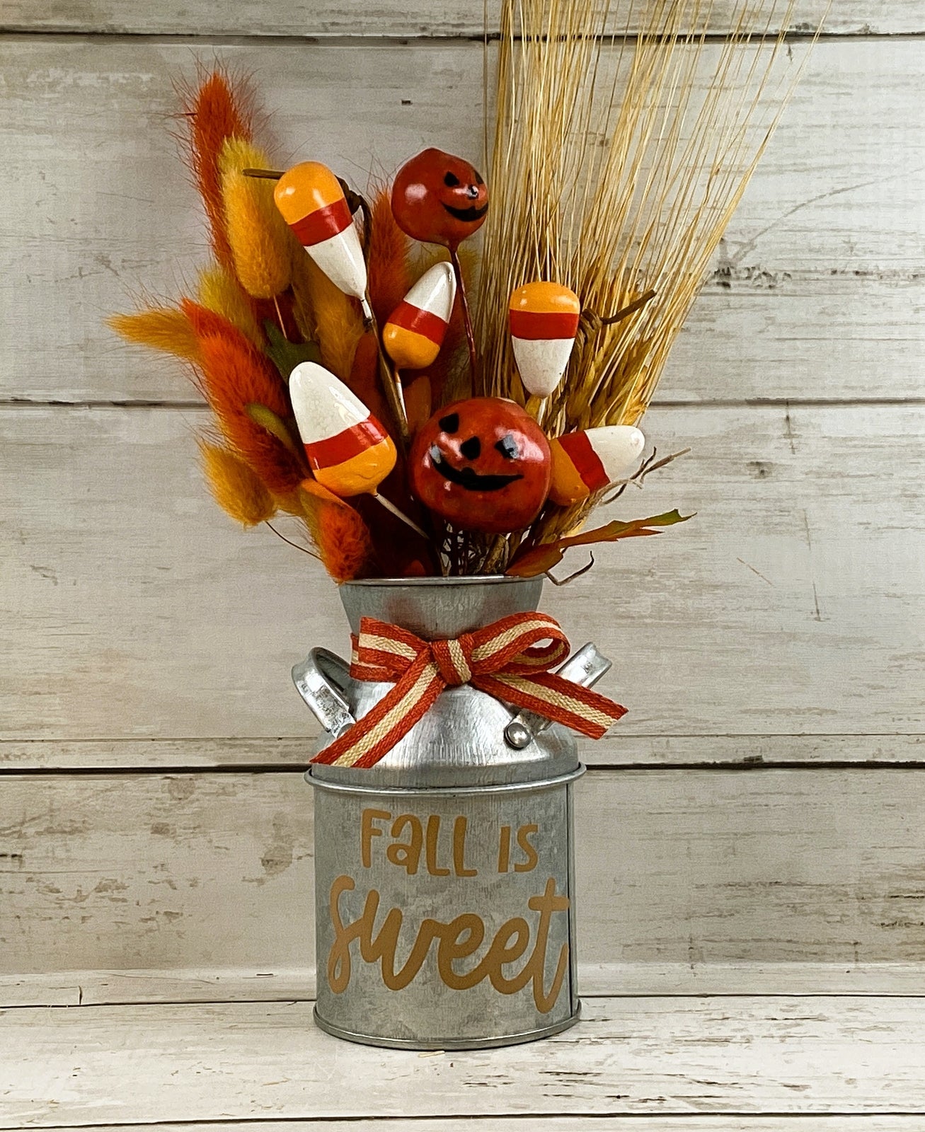AGD Fall Decor - Fall Is Sweet Candy Corn Galvanized Metal Floral Milk Can