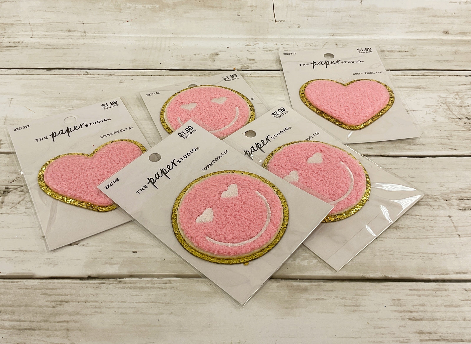 HL Craft Supply - Pink Heart Happy Face Felt Puffy Sticker Patches 5pc