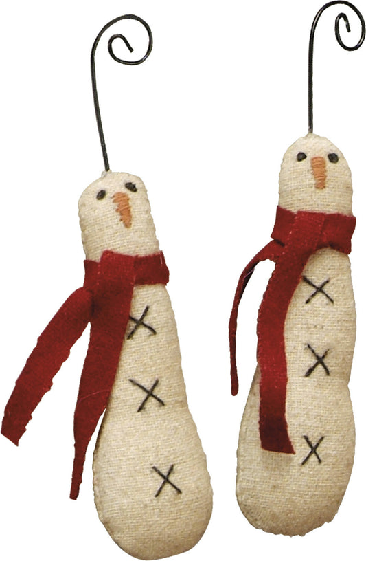 PBK Christmas Decor - Prim Fabric Snowman Ornament 6pc