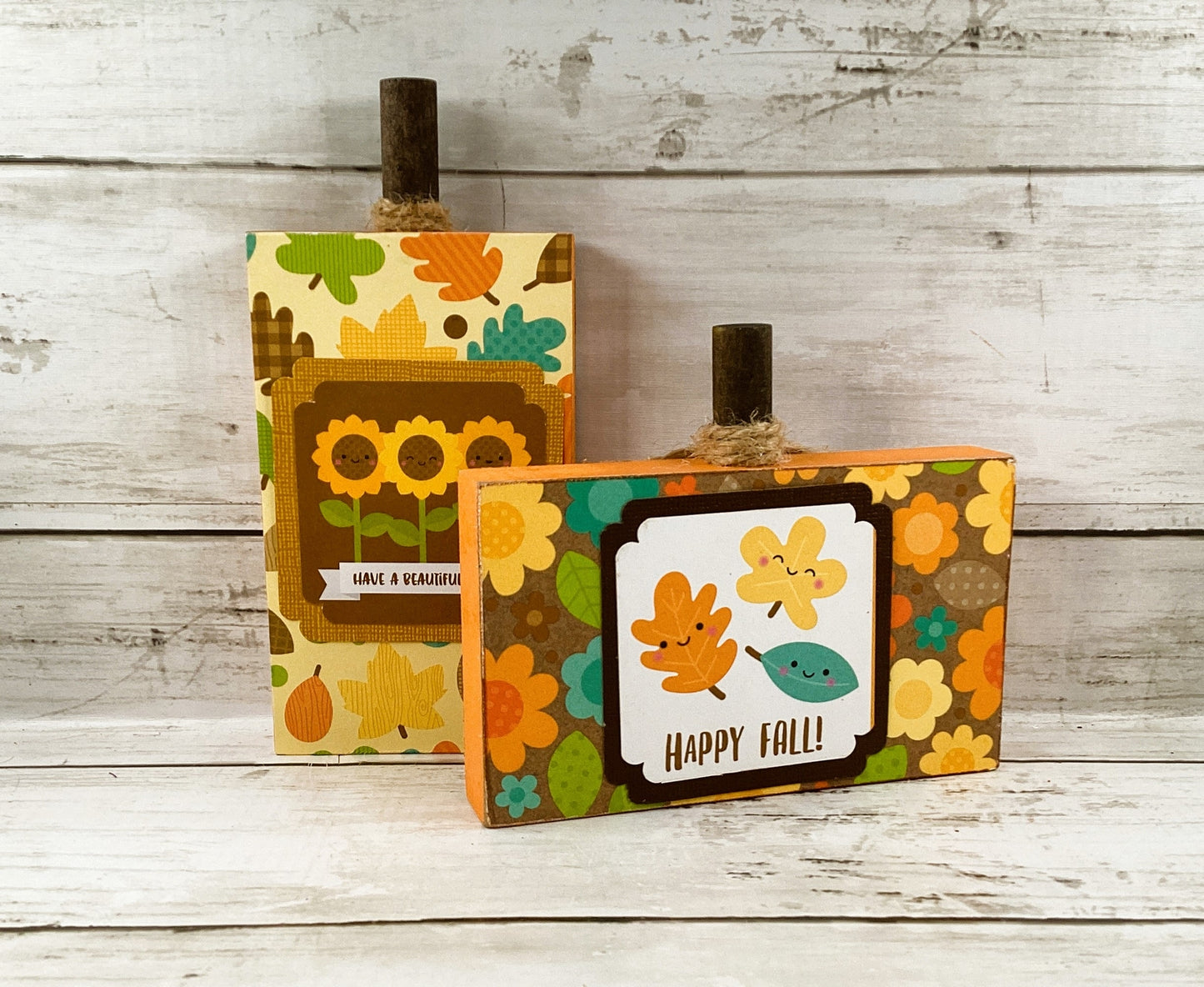 AGD Fall Decor - Chunky Wood Harvest Apple Pumpkin Wagon Signs 2pc