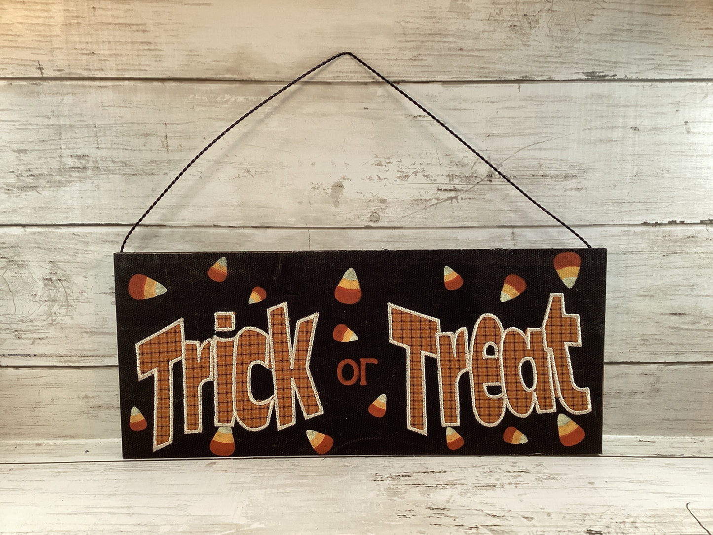 OWI Halloween Decor - Canvas Primitive Trick Treat  Candy Corn Sign