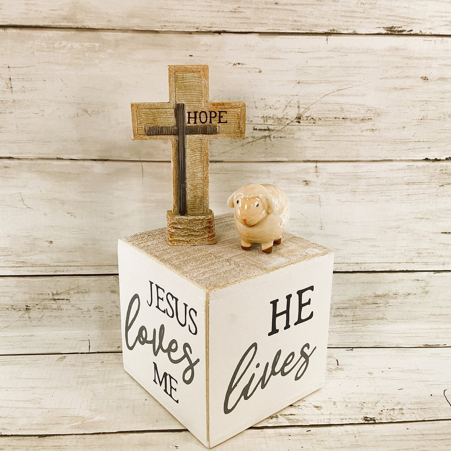 Easter Decor - Resurrection He Lives Risen Hope Cross Lamb 3pc Set