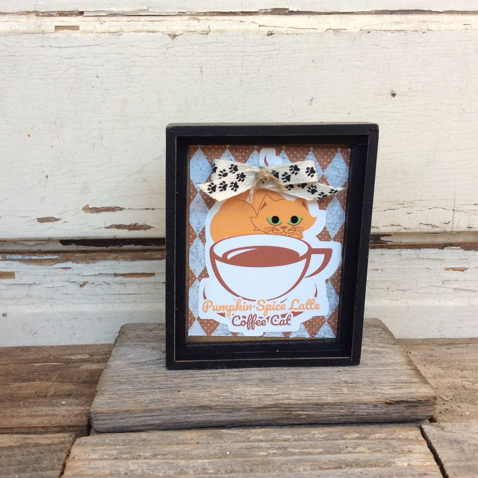 AGD Fall Decor - Coffee Pumpkin Spice Latte Coffee Cat Box Sign