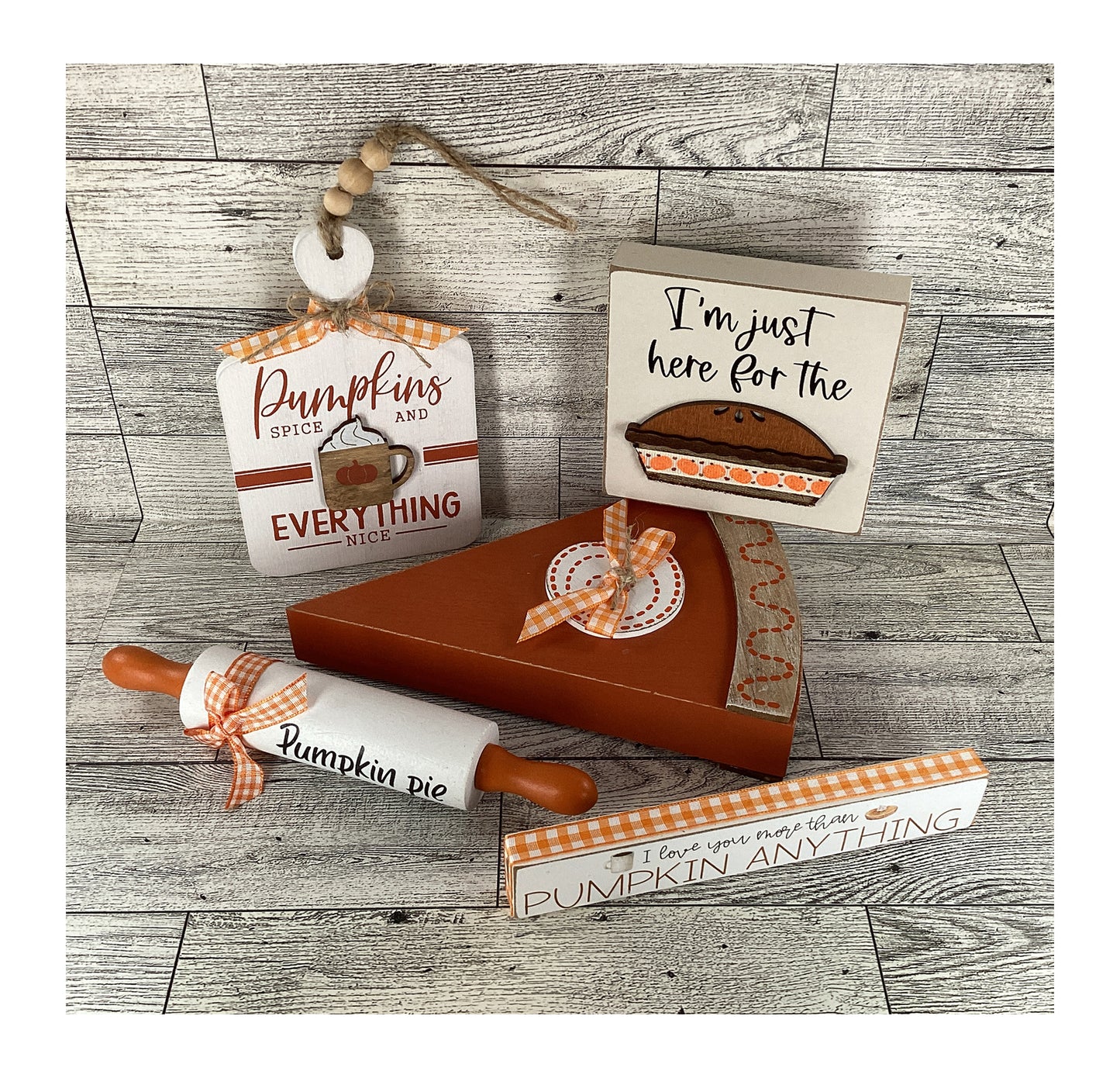 AGD Fall Decor - Pumpkin Pie Slice Rolling Pin Cutting Board 5pc Set
