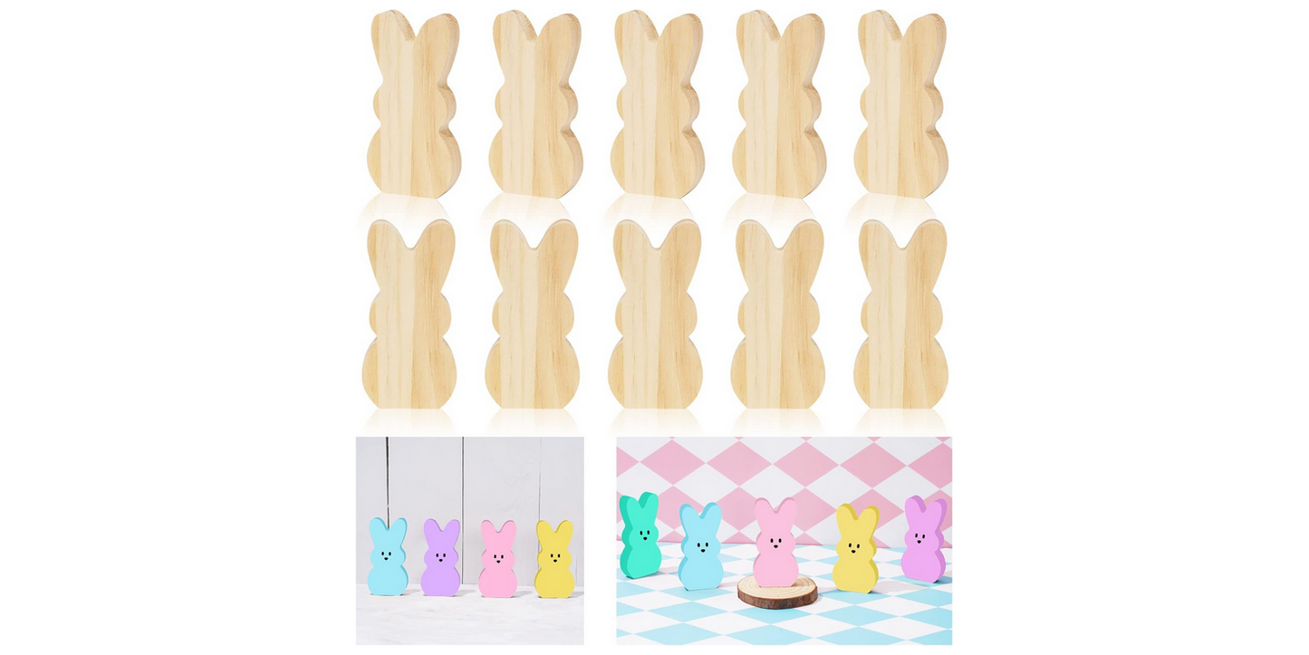 Easter Craft Supply - Unfinished Wood Peeps Rabbit 10pc Set