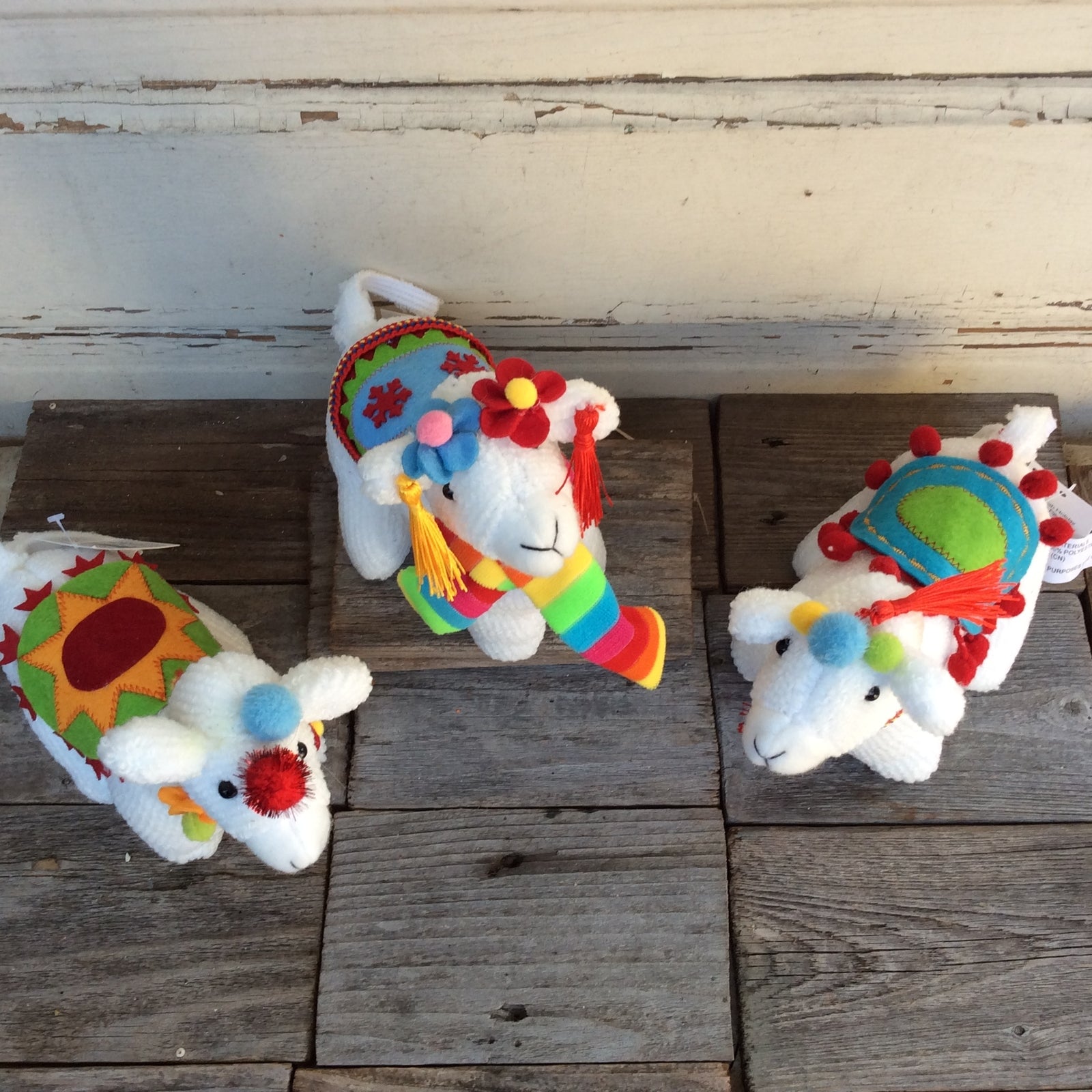 Gerson Christmas Decor - Plush Stuffed Llama Figurines 3pc Set