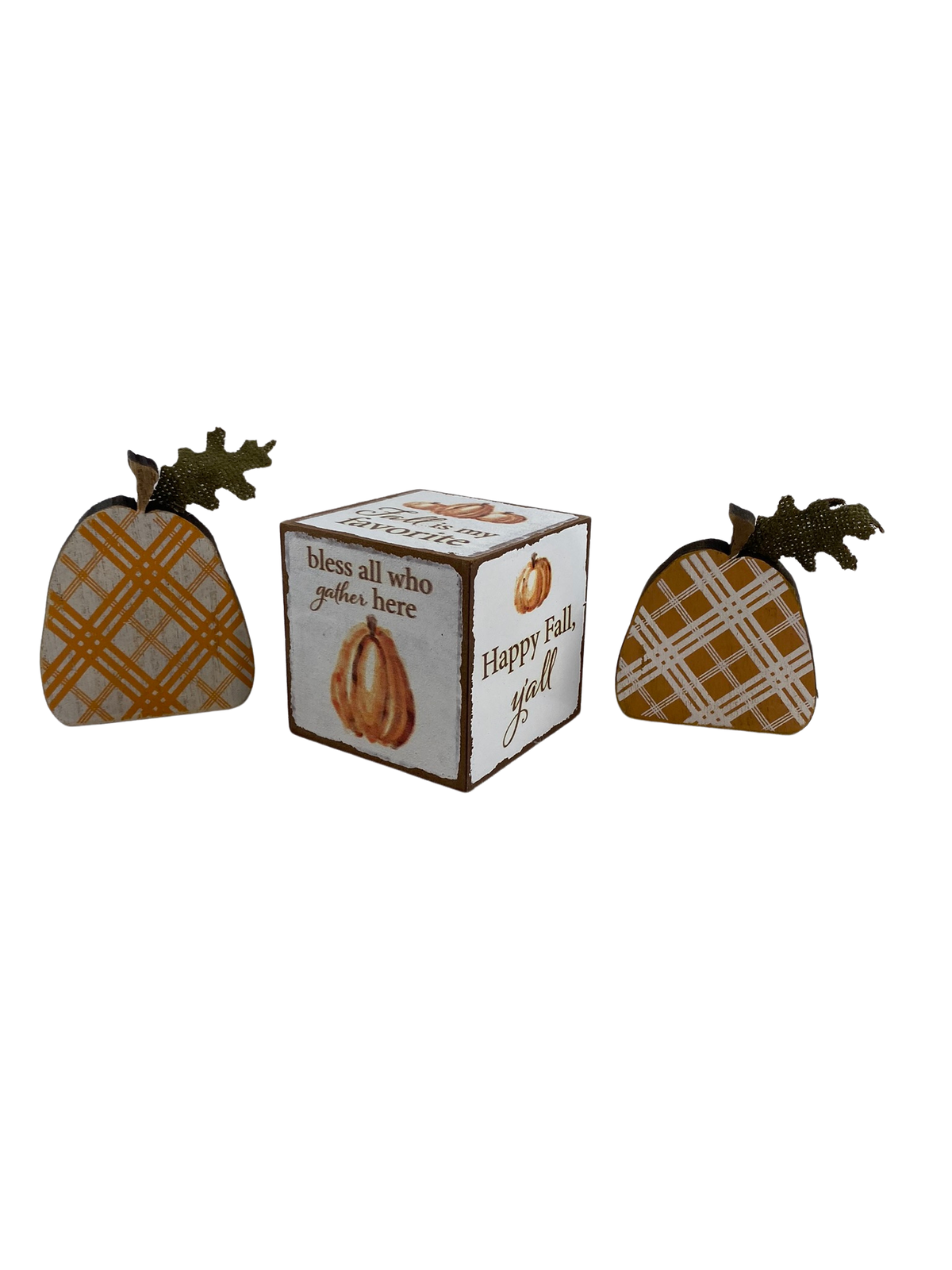 AGD Fall Decor - Small Wood Cube Block and Pumpkins Tier Tray Decor 3pc