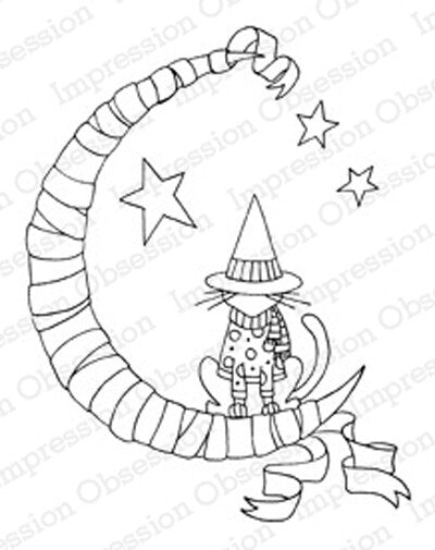 Impression Obsession Rubber Stamps - Witchy Kitty Cat 3pc Set