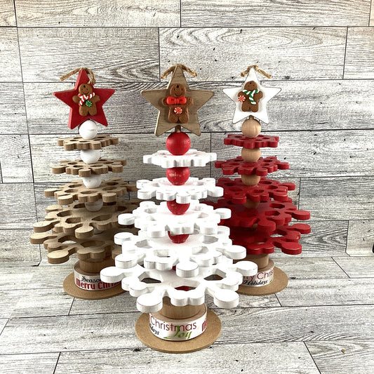 AGD Christmas Decor - Wood Snowflake Gingerbread Trees 3pc Set