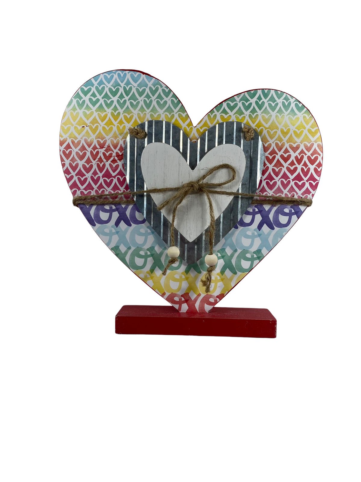 AGD Valentines Decor - Water Color Hearts XOXO Table Heart Sitter 12inch