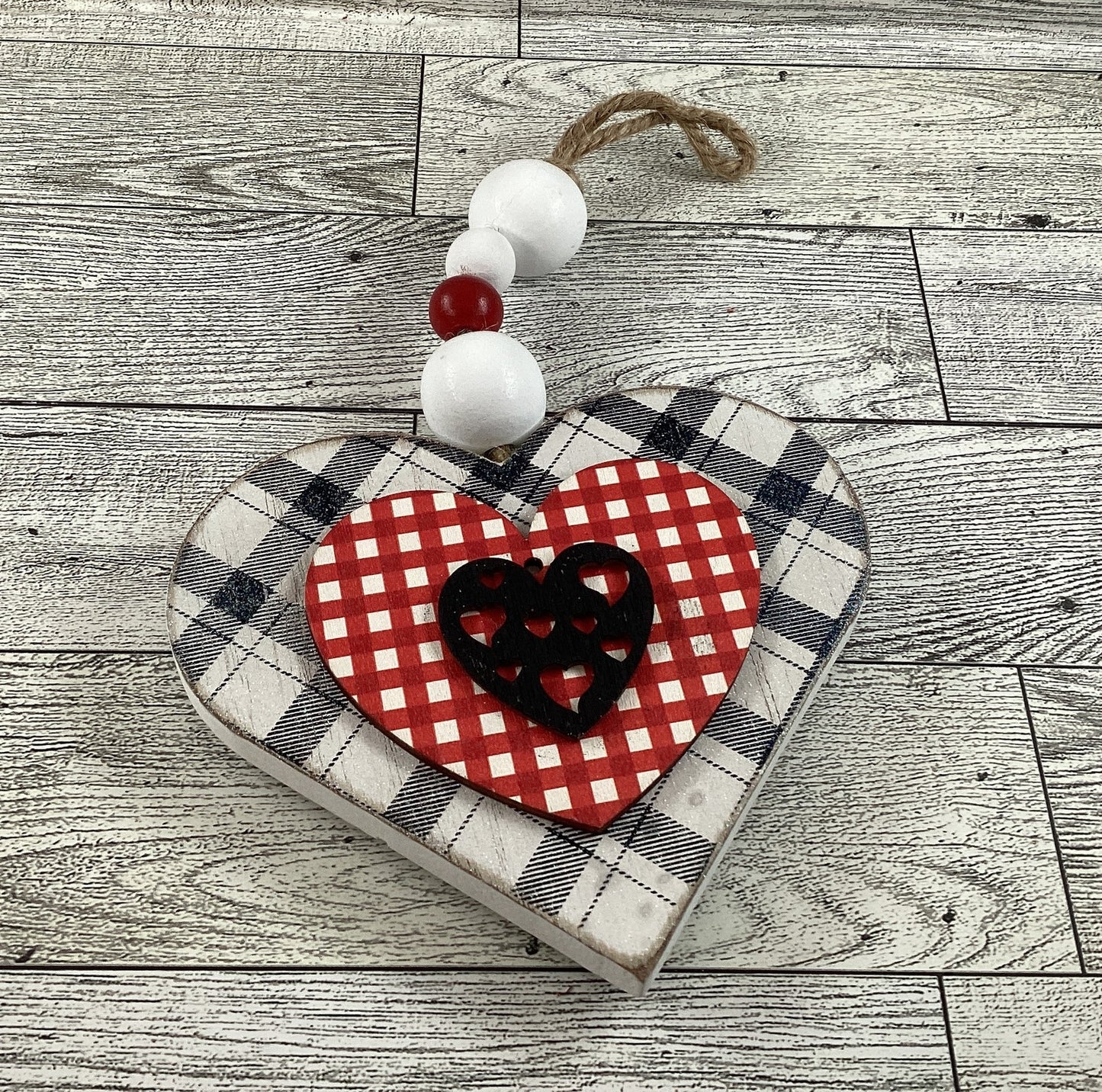 AGD Valentines Decor - Cutie Buffalo Plaid Layer Wood Ornament