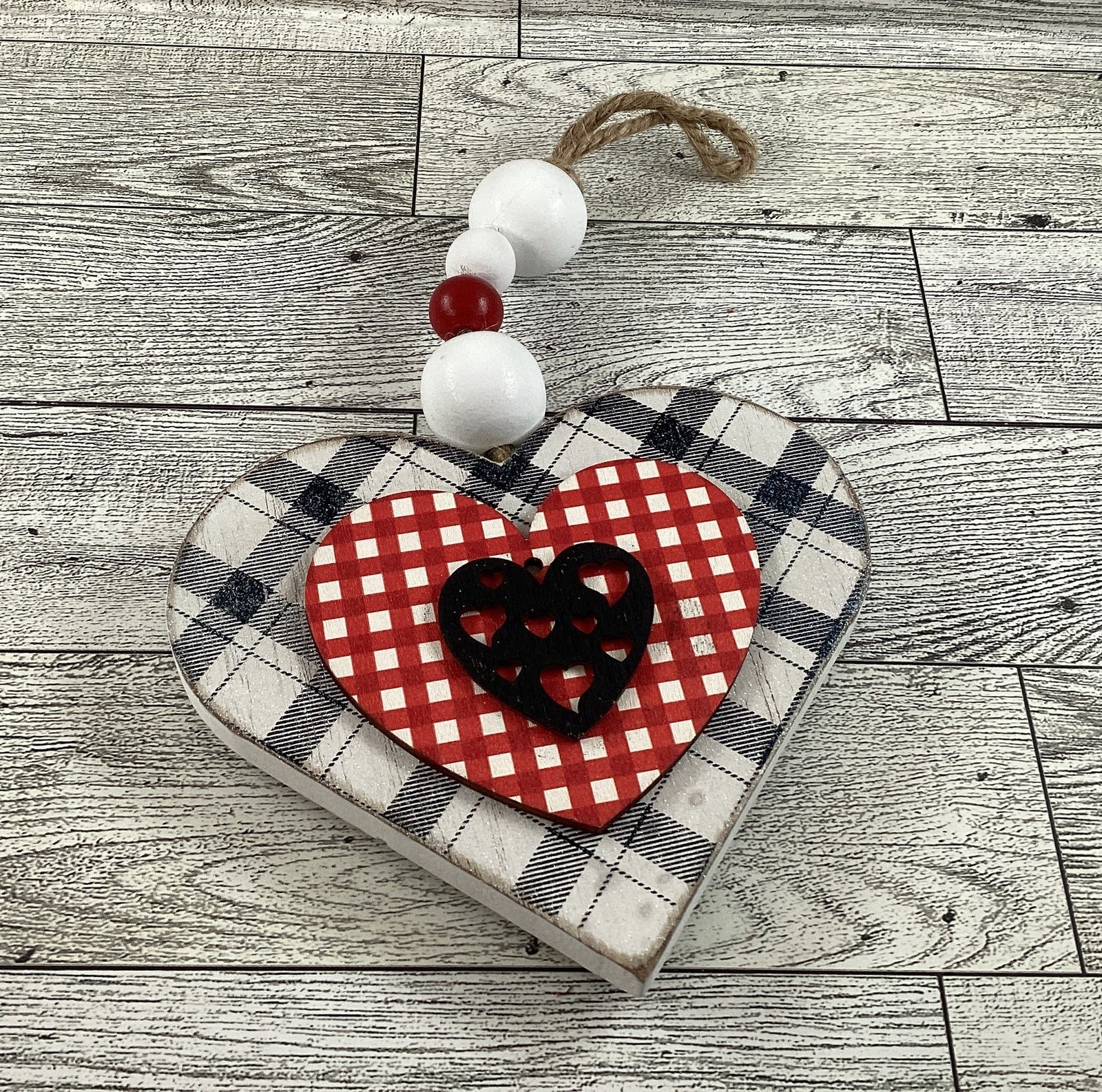 AGD Valentines Decor - Cutie Buffalo Plaid Layer Wood Ornament