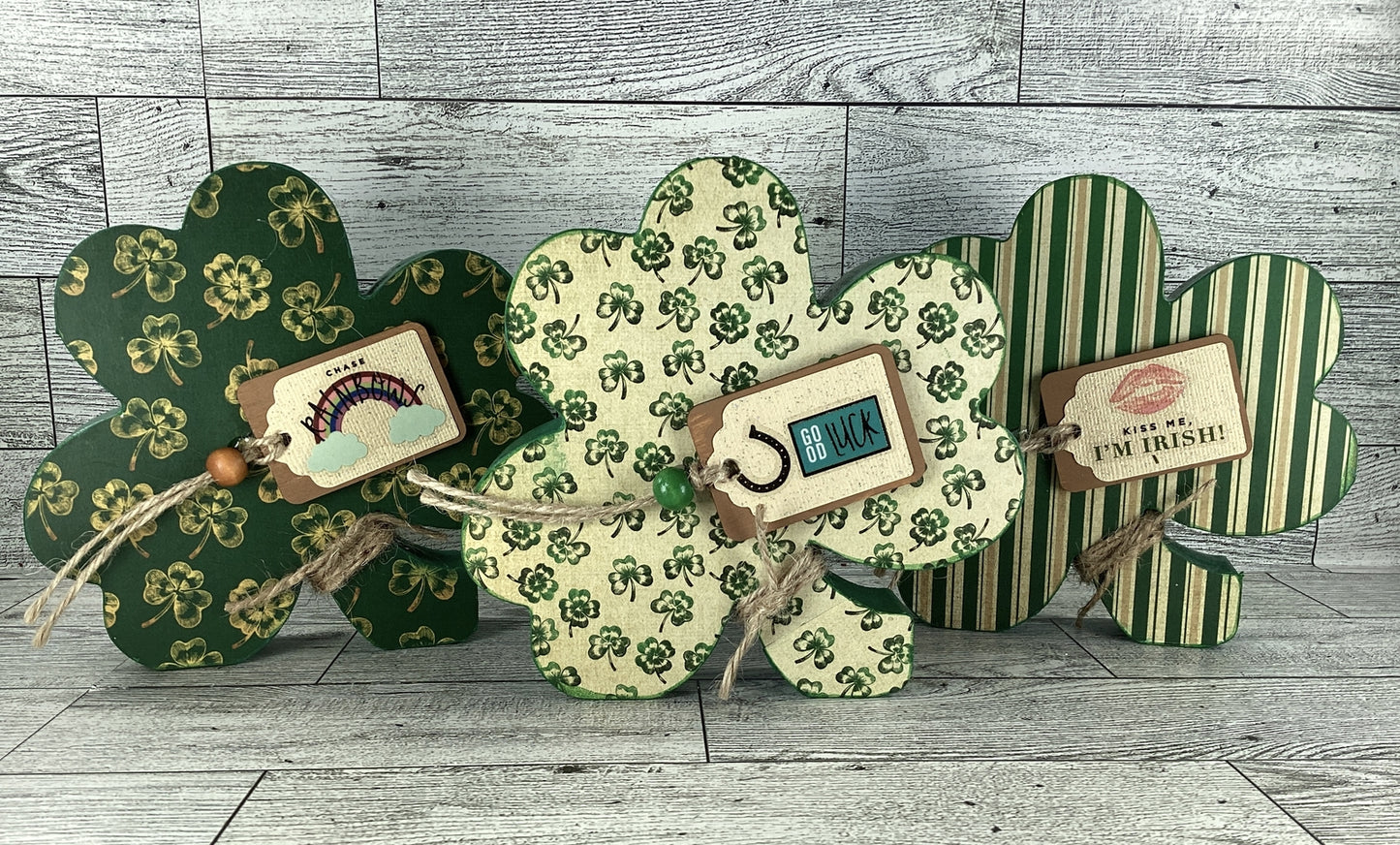 AGD Saint Patrick Decor - Chunky Wood Shamrock Sitter 3pc Set