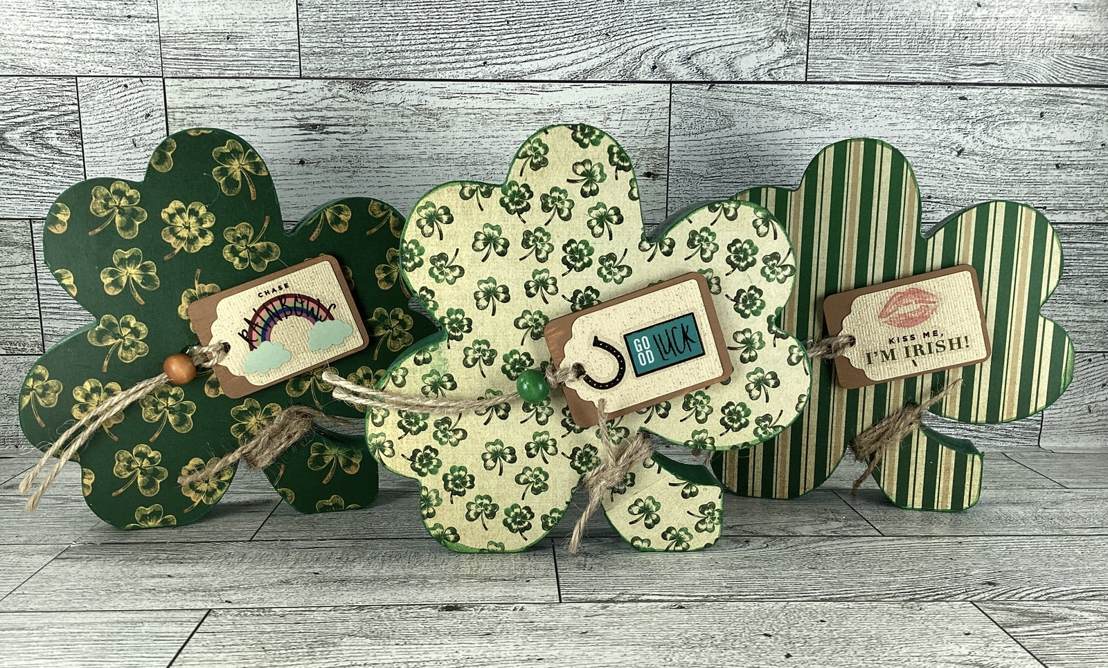 AGD Saint Patrick Decor - Chunky Wood Shamrock Sitter 3pc Set