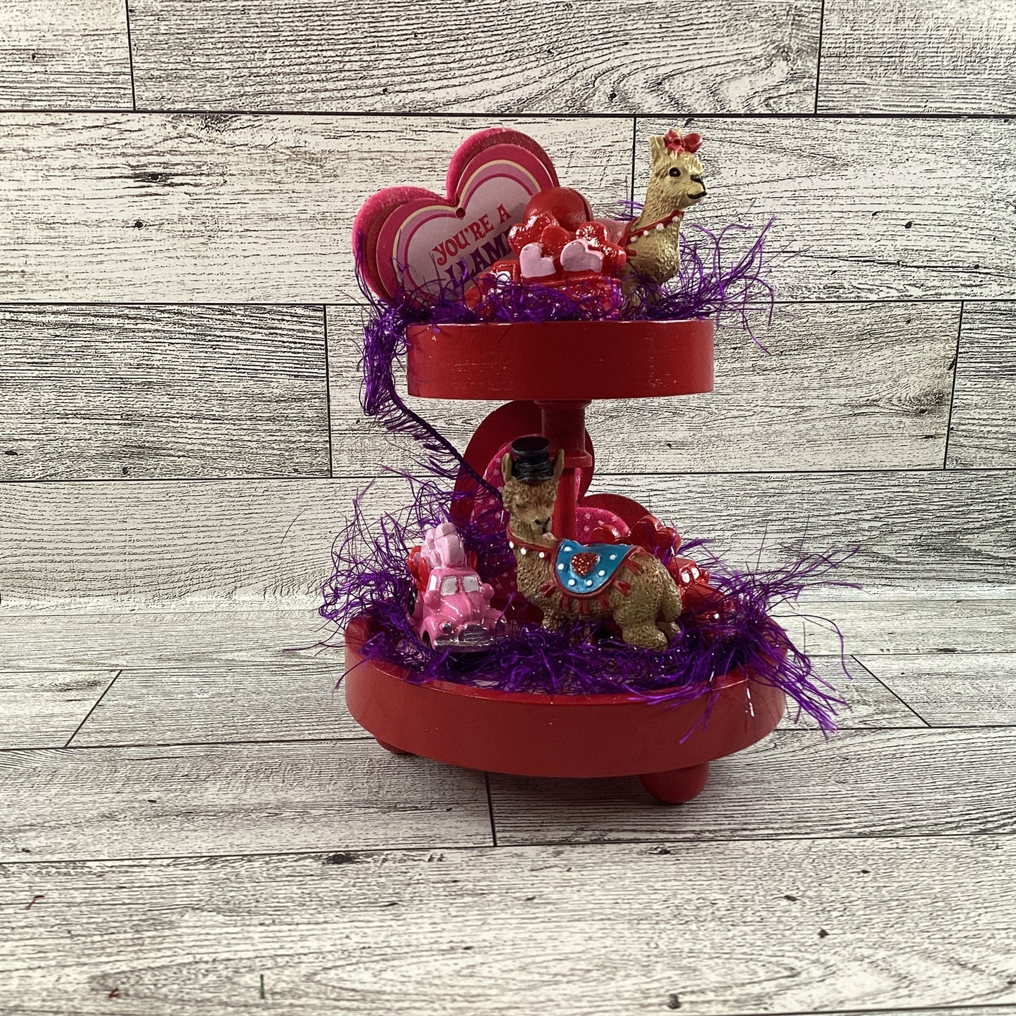 AGD Valentines Decor - Small Miniature Llama Tier Tray Complete Display