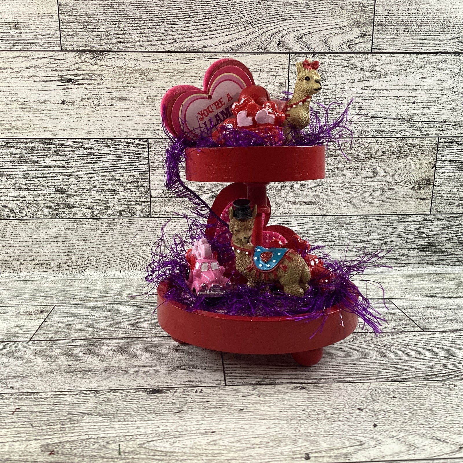 AGD Valentines Decor - Small Miniature Llama Tier Tray Complete Display