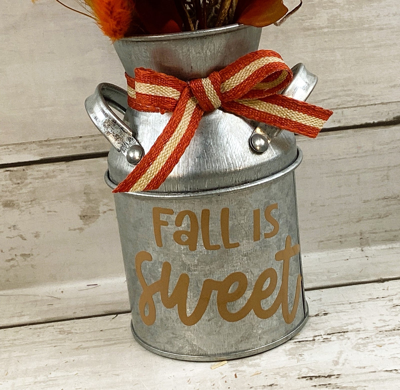 AGD Fall Decor - Fall Is Sweet Candy Corn Galvanized Metal Floral Milk Can