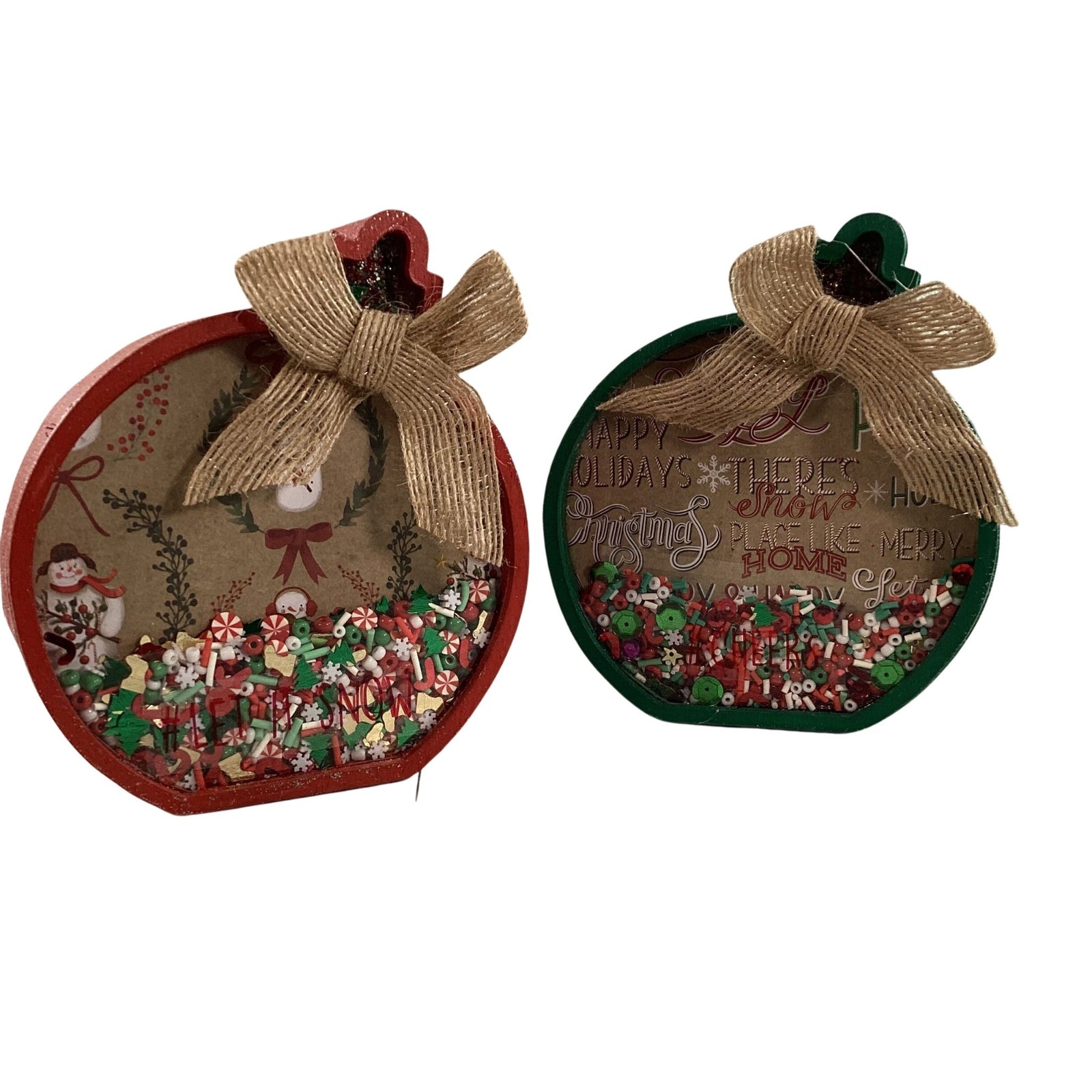 Christmas Decor -  Ornament Shape Chunky Wood Dry Shaker 2pc Set