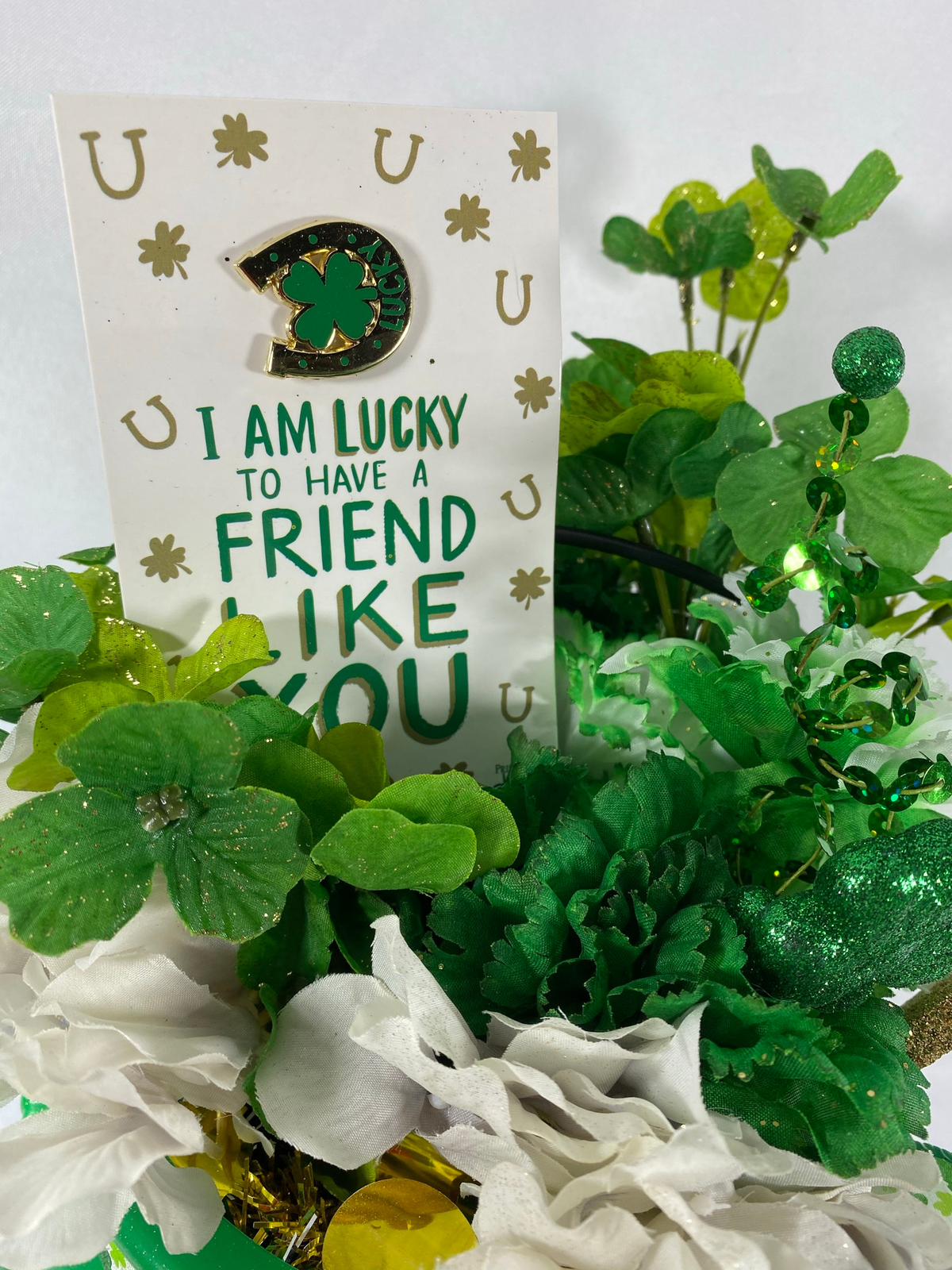 AGD Saint Patrick's Decor–I'm Lucky Friend Like You Green Pot Floral Centerpiece