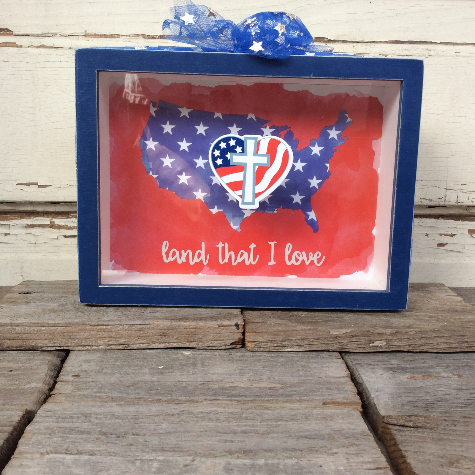 AGD Patriotic Decor - Land That I Love Cross Shadow Box