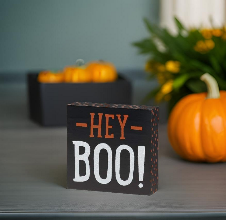 Collins Painting Halloween Decor - Hey Boo! Black Block Sign