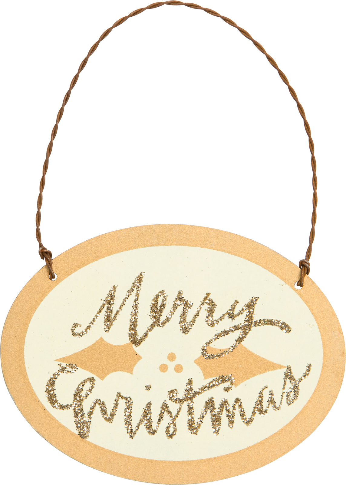 PBK Christmas Decor - Merry Christmas Gold Beige Tin Ornament