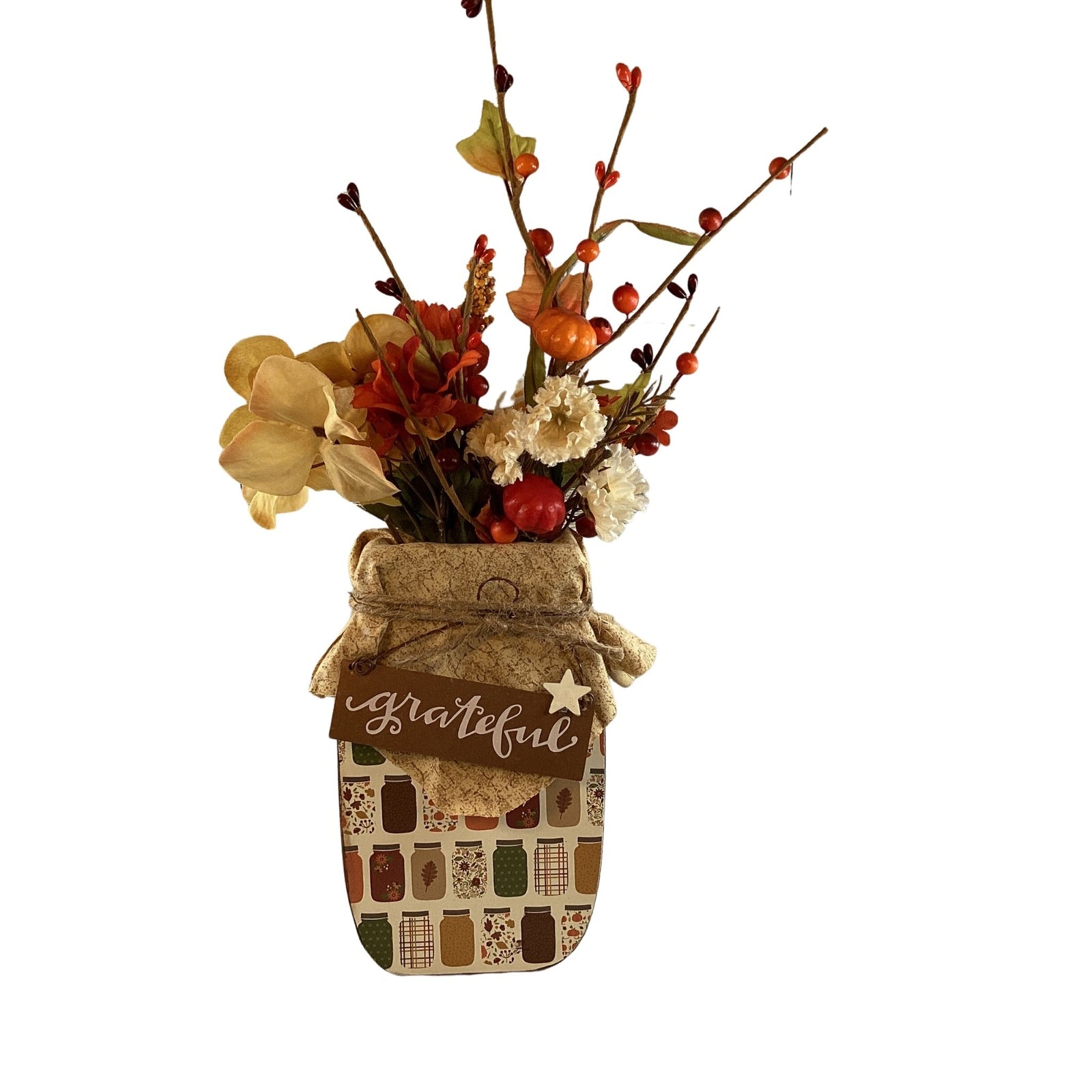 AGD Fall Decor - Autumn Grateful Thankful Floral Wood Mason Jar Display