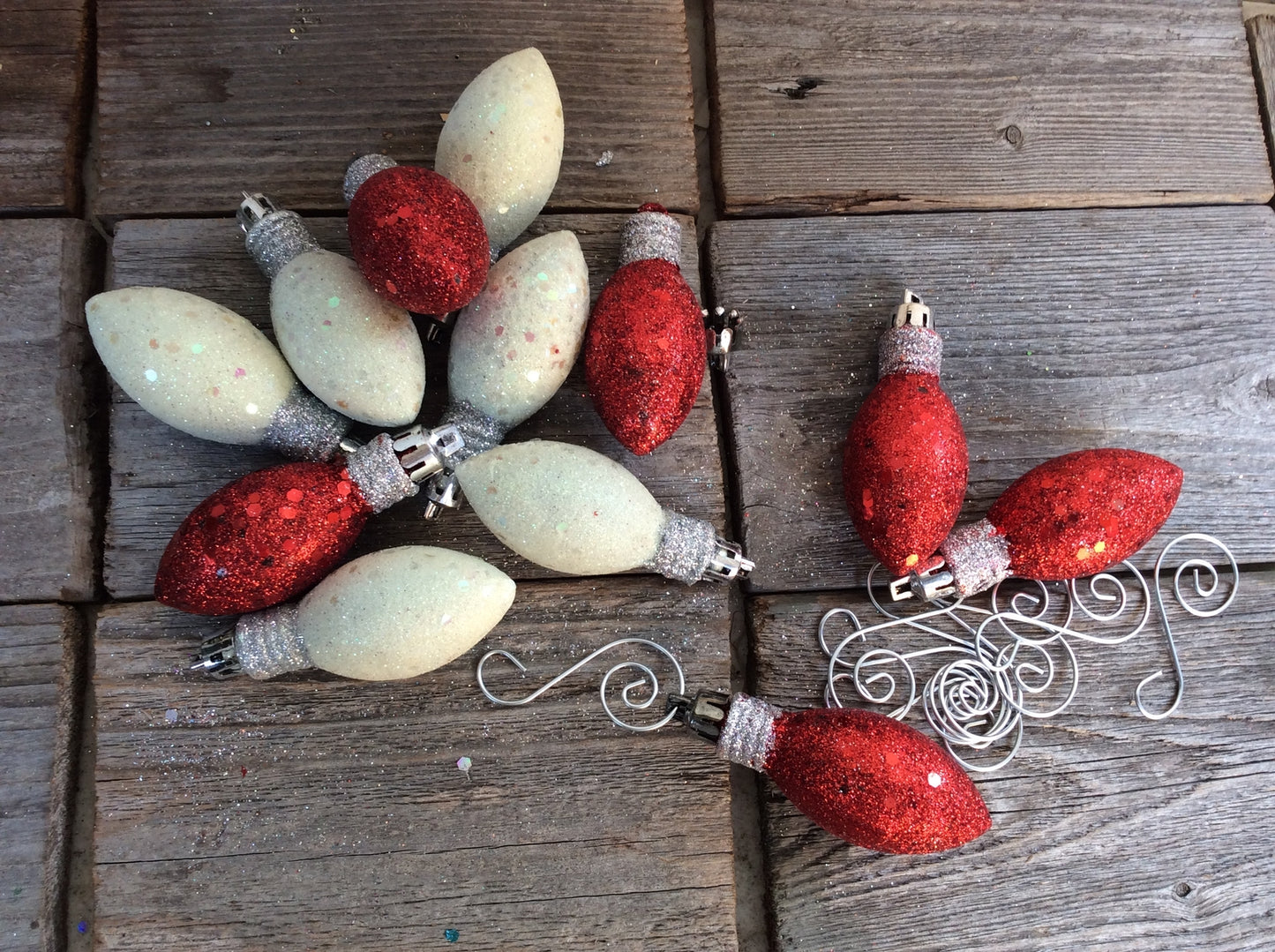 AGD Christmas Decor - Red White Glitter Light Bulb Foam Ornaments 24pc