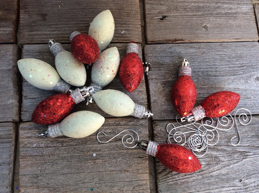 AGD Christmas Decor - Red White Glitter Light Bulb Foam Ornaments 24pc