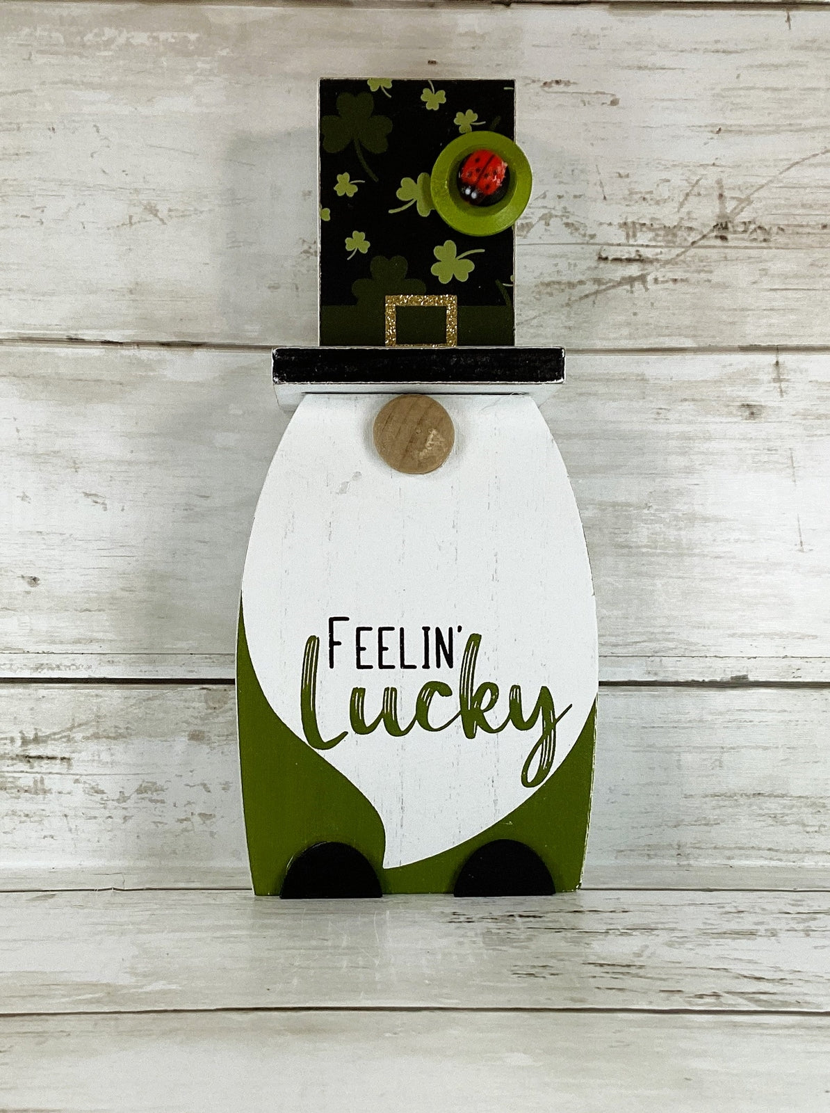 AGD Saint Patrick Decor - Chunky Wood Leprechaun Gnome Tophat Sitter