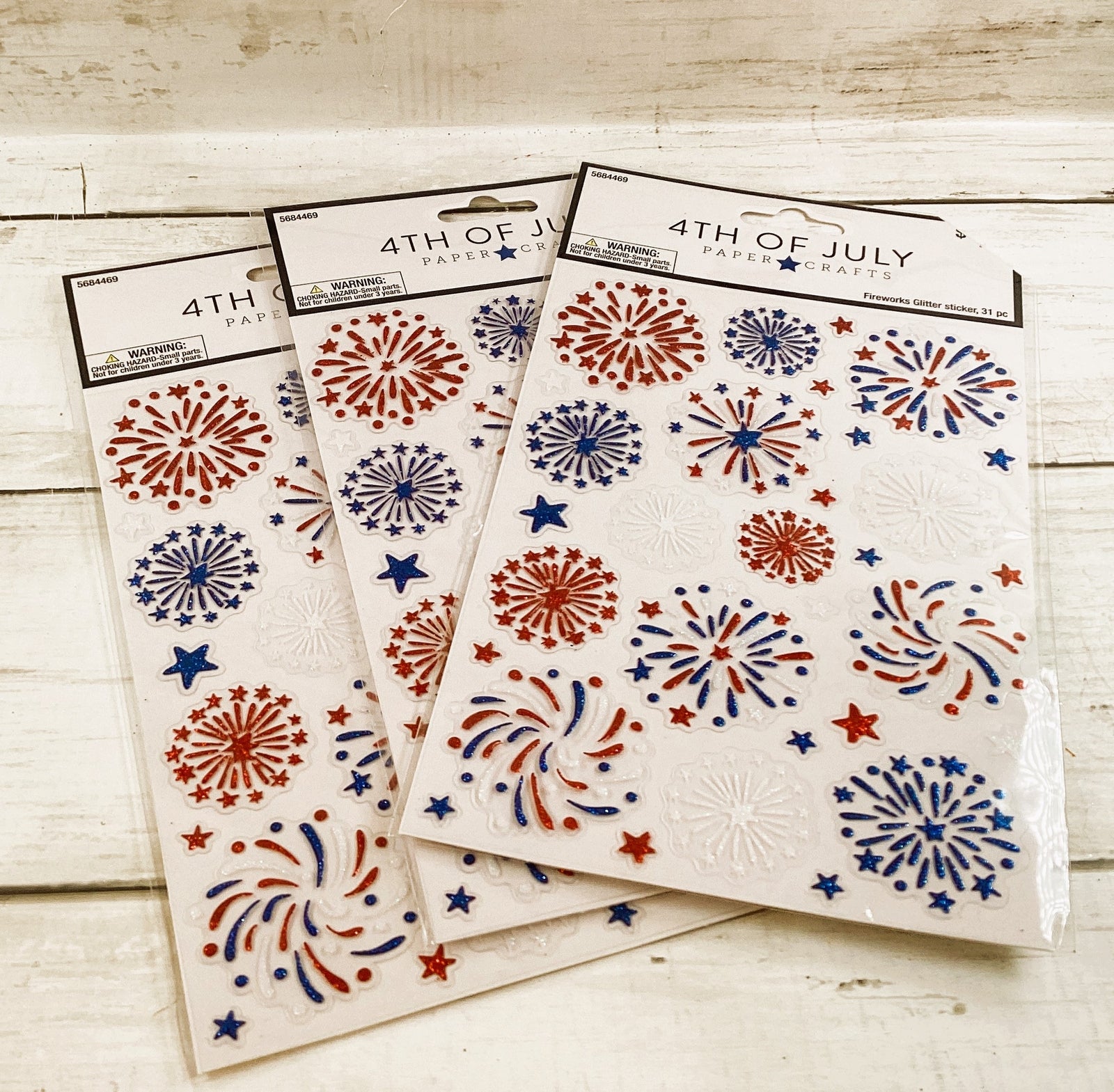 Patriotic Craft Supplies - Glitter Firework Stickers 3sets