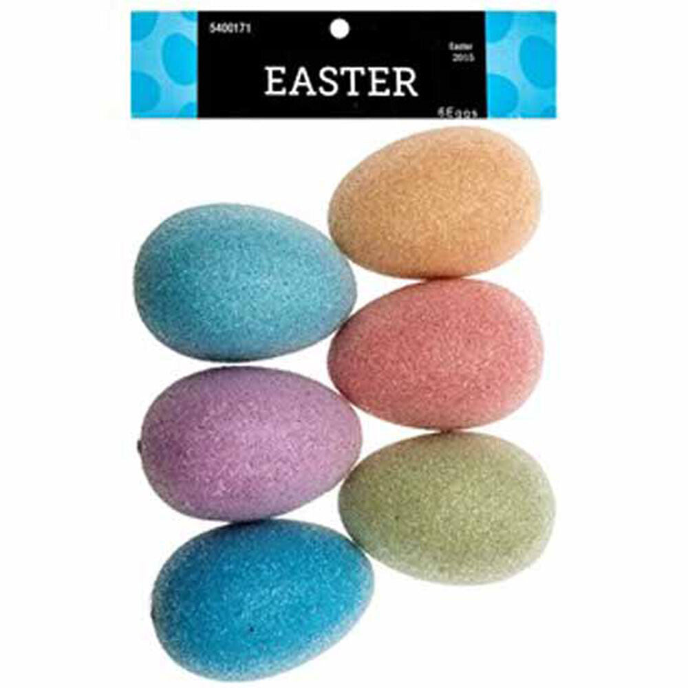 HL Easter Decor - Mica Sugar Glitter Pastel Goose Eggs 6pc Set  Shabby Chic