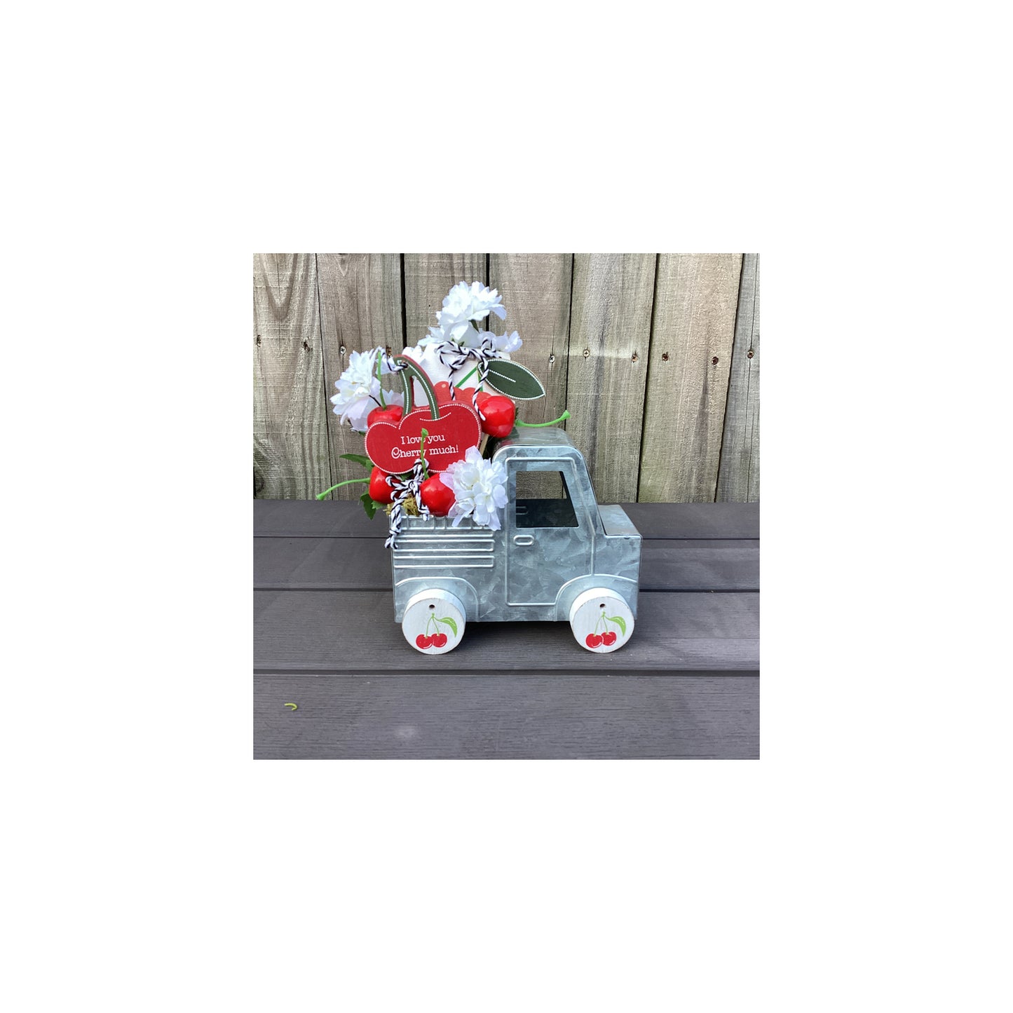 AGD Summer Decor - Cherry Themes Floral Galvanized Metal Truck Display